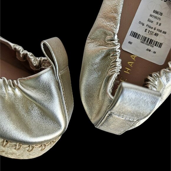 Cole Haan Platinum Gold Leather Espadrille Flats Size 9B Grand 360 New With Tags - Picture 10 of 11